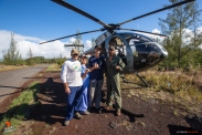 Another animal rescue mission success! Left to right: Dr. Norm Goody, Dr. Ann Goody, Roxy O'Neal, and pilot Rob Mitchell.